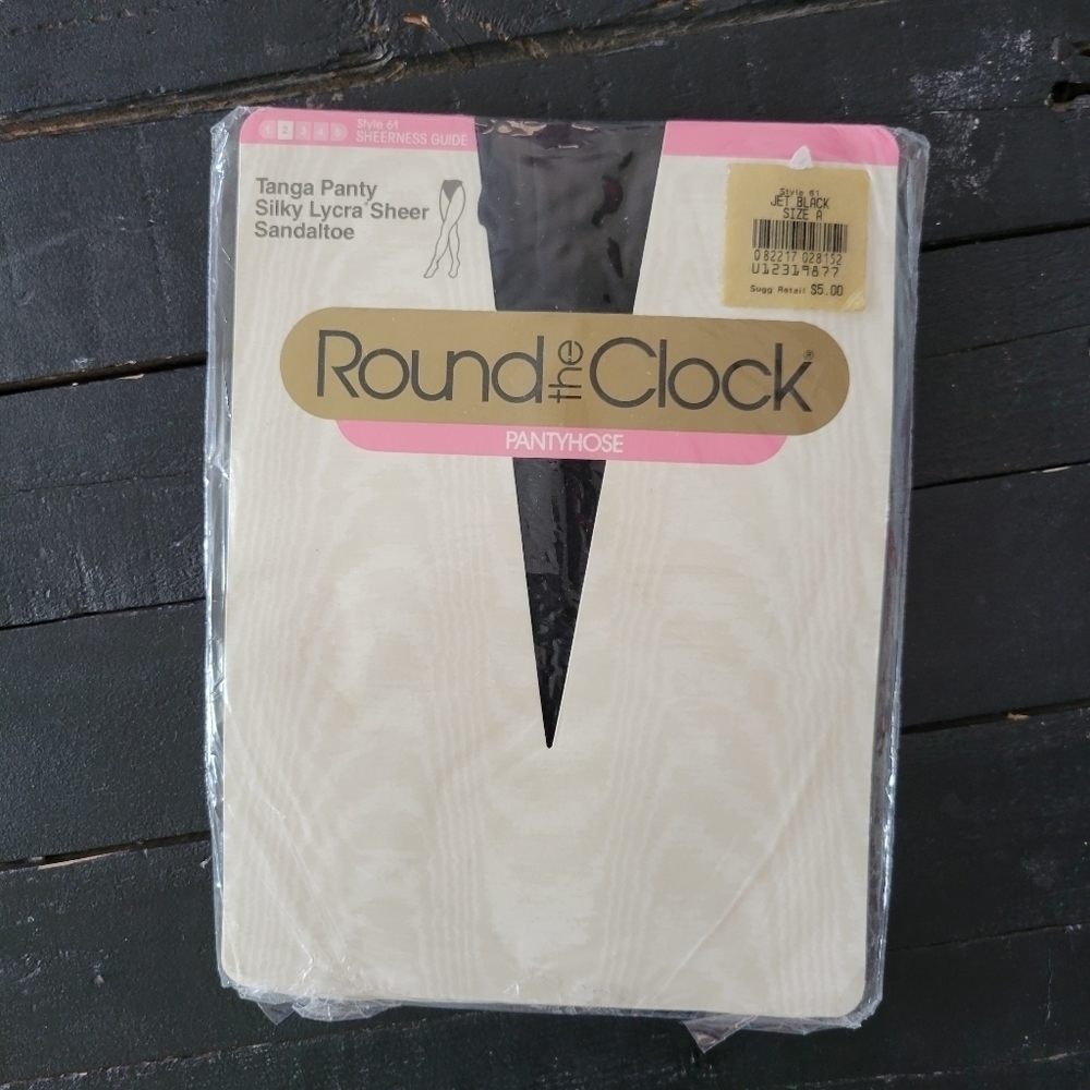 Round the Clock Vintage Pantyhose Tanga Panty Silky Lyrca Sheer Sandaltoe Sz A
